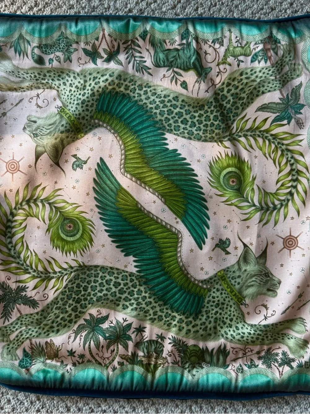Luxury Velvet Lynx Decorative Pillow - Teal & Cream